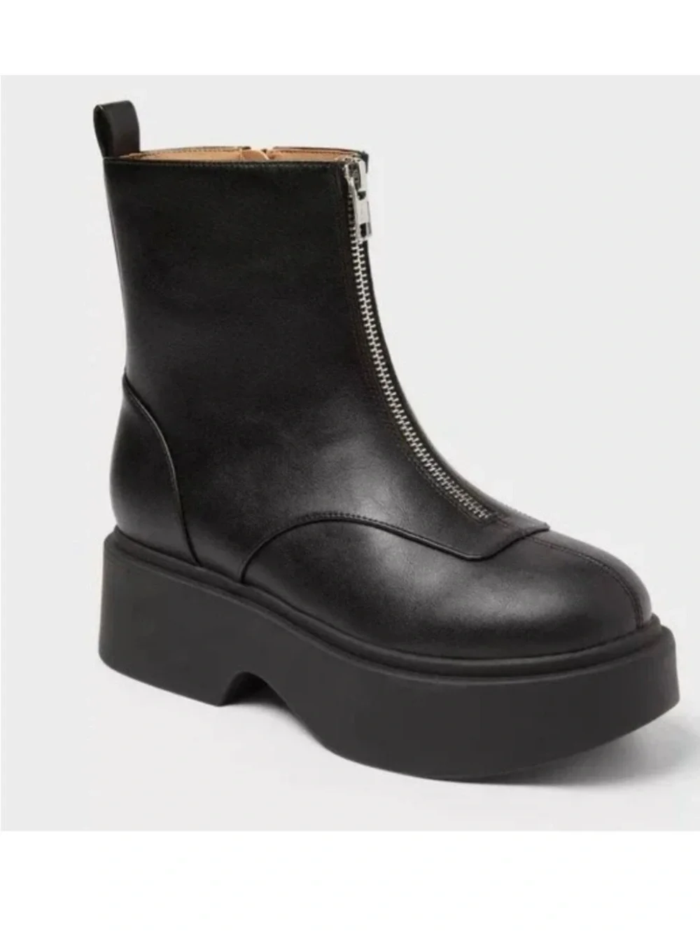 Black Front-Zip Platform Ankle Boots